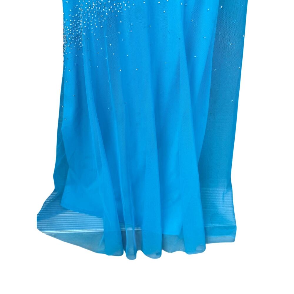 Vintage Niki Livas Y2K Blue Beaded Mesh Prom Dress Mermaidcore Size 8 Flaw AS IS - Picture 2 of 11